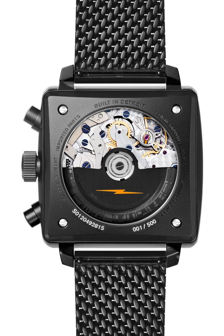 Mackinac Automatic Yacht Timer Mesh Strap Watch, 40mm, Alternate, color, BLACK / ORANGE