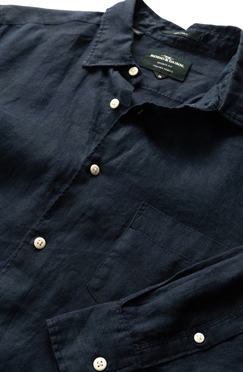 Rodd & Gunn North River Sports Fit Pineapple Print Linen Button-Up Shirt, Alternate, color, Midnight