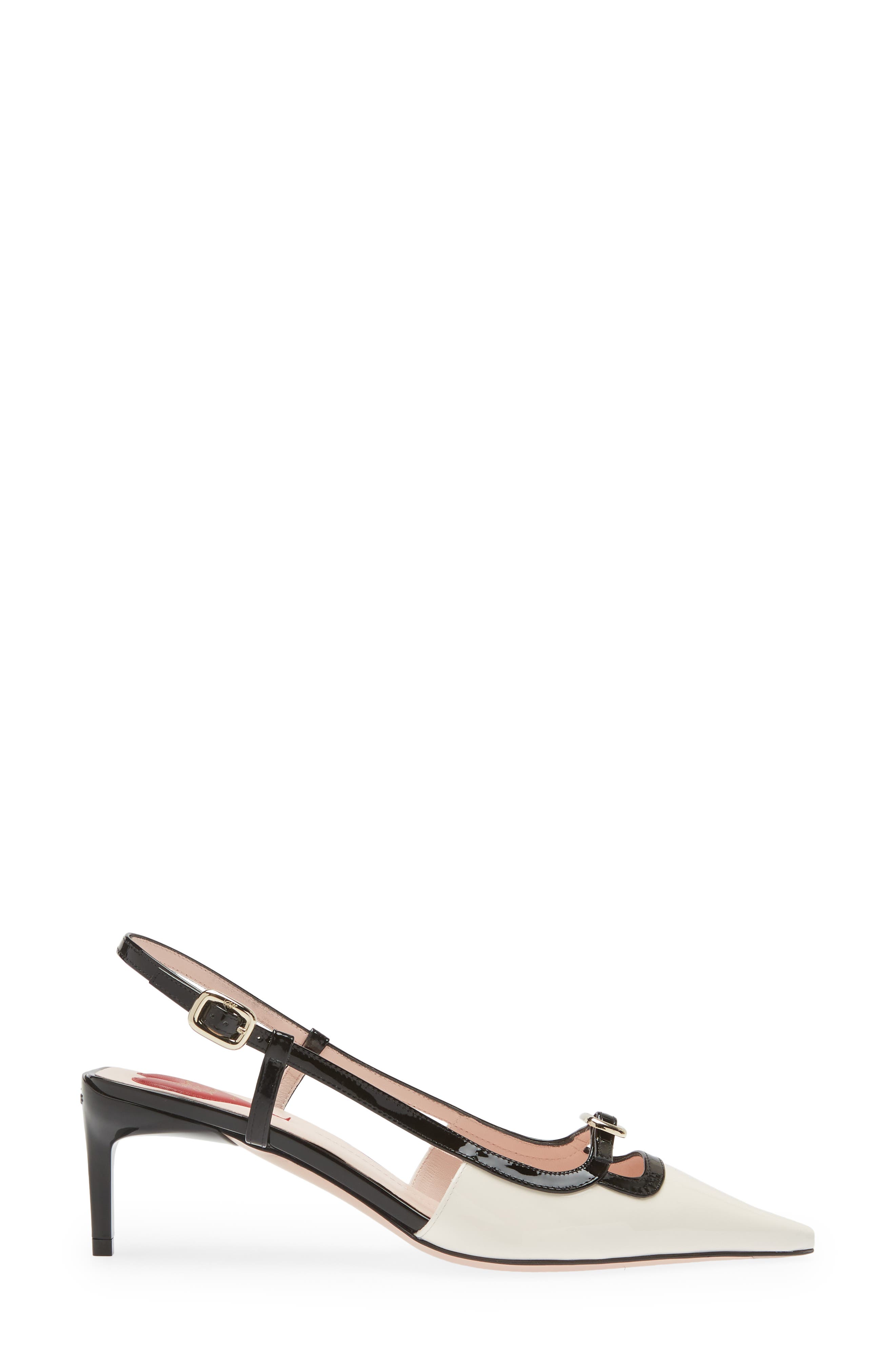 Roger Vivier Mini Buckle Slingback Pump, Alternate, color, Ivory/ Black