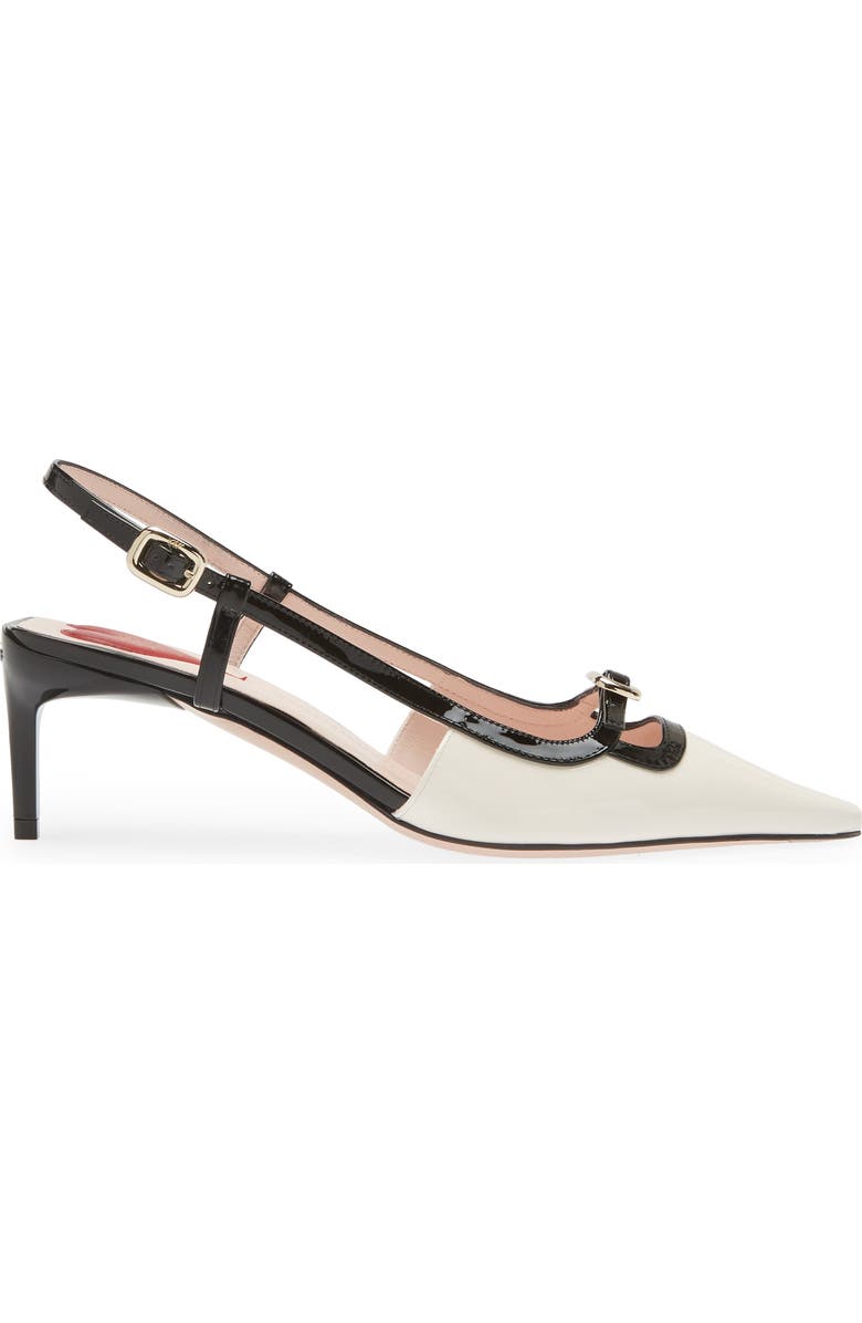 Roger Vivier Mini Buckle Slingback Pump, Alternate, color, Ivory/ Black