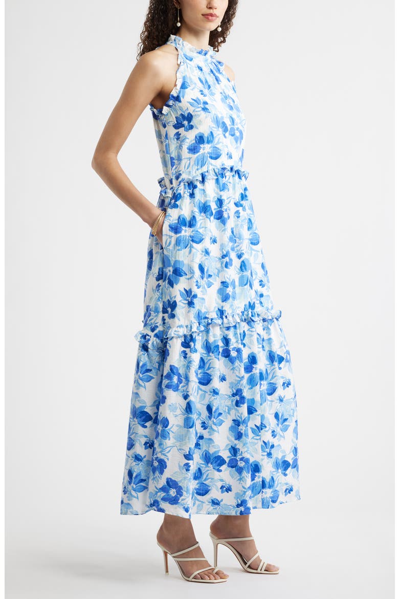 Ruffle Trim Sleeveless Maxi Dress, Alternate, color, BLUE GABBY FLORAL