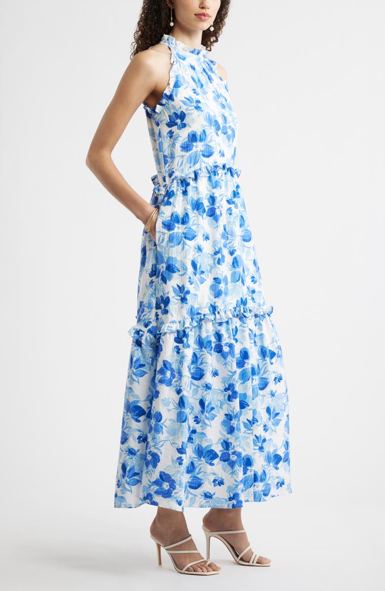 Chelsea28 Ruffle Trim Sleeveless Maxi Dress, Alternate, color, Blue Gabby Floral