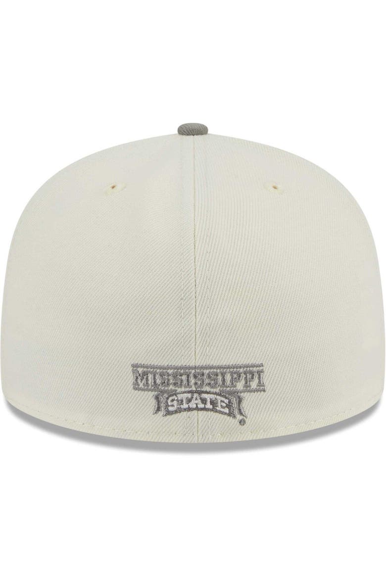 Men's New Era Stone/Gray Mississippi State Bulldogs Chrome & Concrete 59FIFTY Fitted Hat, Alternate, color, Cream
