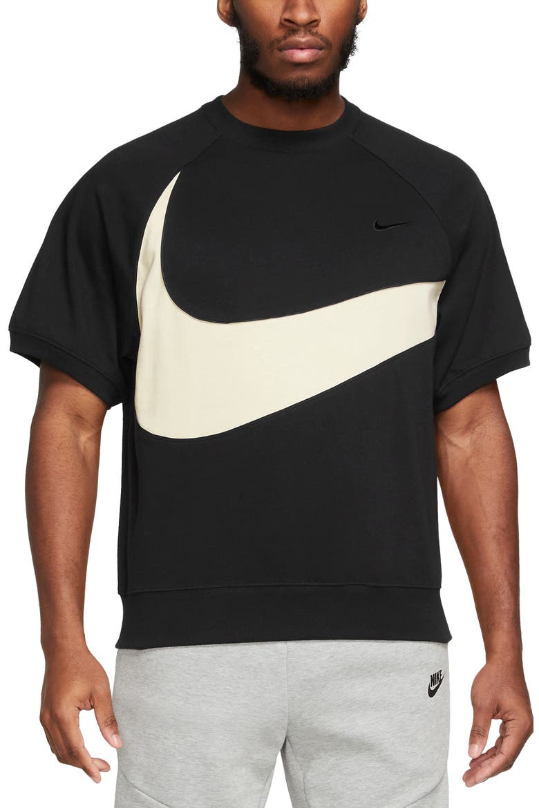 Oversize Swoosh Short Sleeve Crewneck Sweatshirt, Main, color, BLACK/ COCONUT MILK/ BLACK