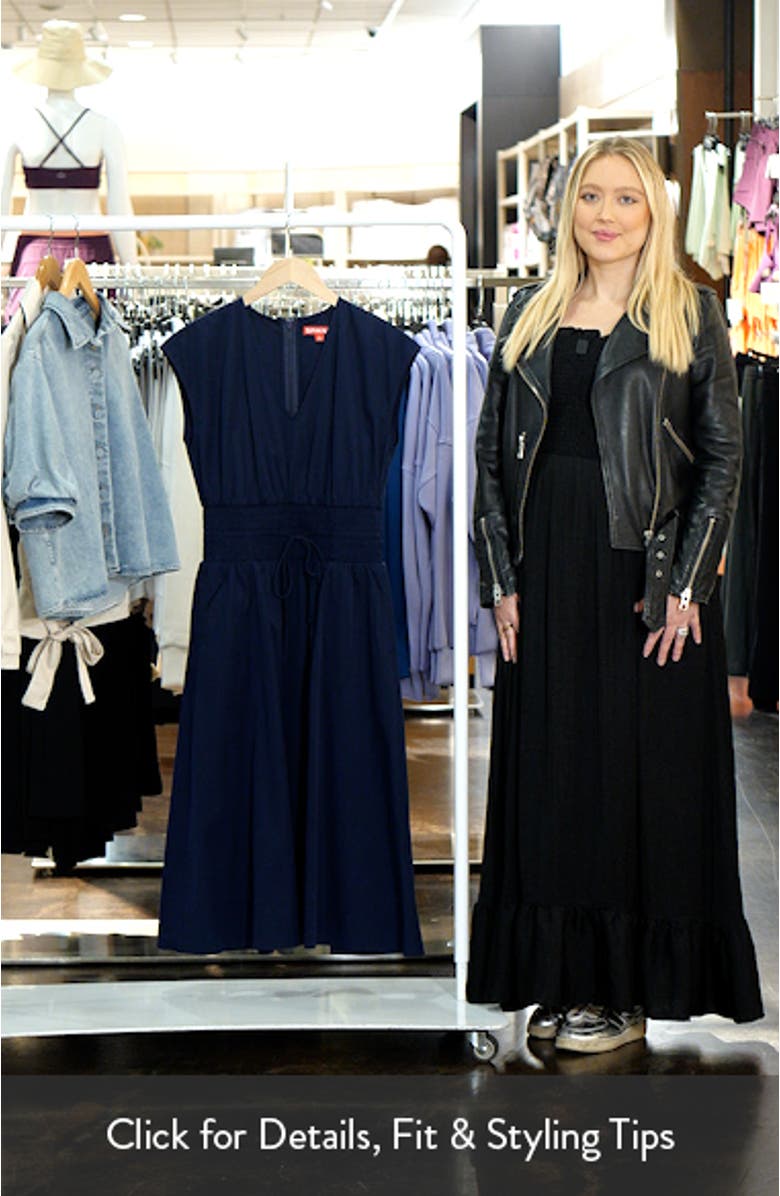 Smock Waist V-Neck Cotton Midi Dress, sales video thumbnail