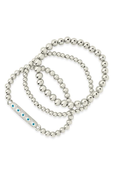 Set of 3 Cubic Zirconia & Enamel Evil Eye Chain Bracelets