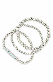 Sterling Forever Set of 3 Cubic Zirconia & Enamel Evil Eye Chain Bracelets