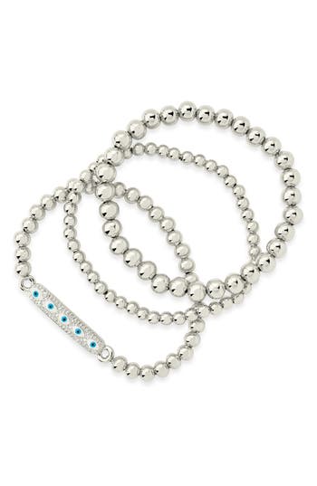 Sterling Forever Cz Evil Eye Set Of 3 Bracelet In Silver