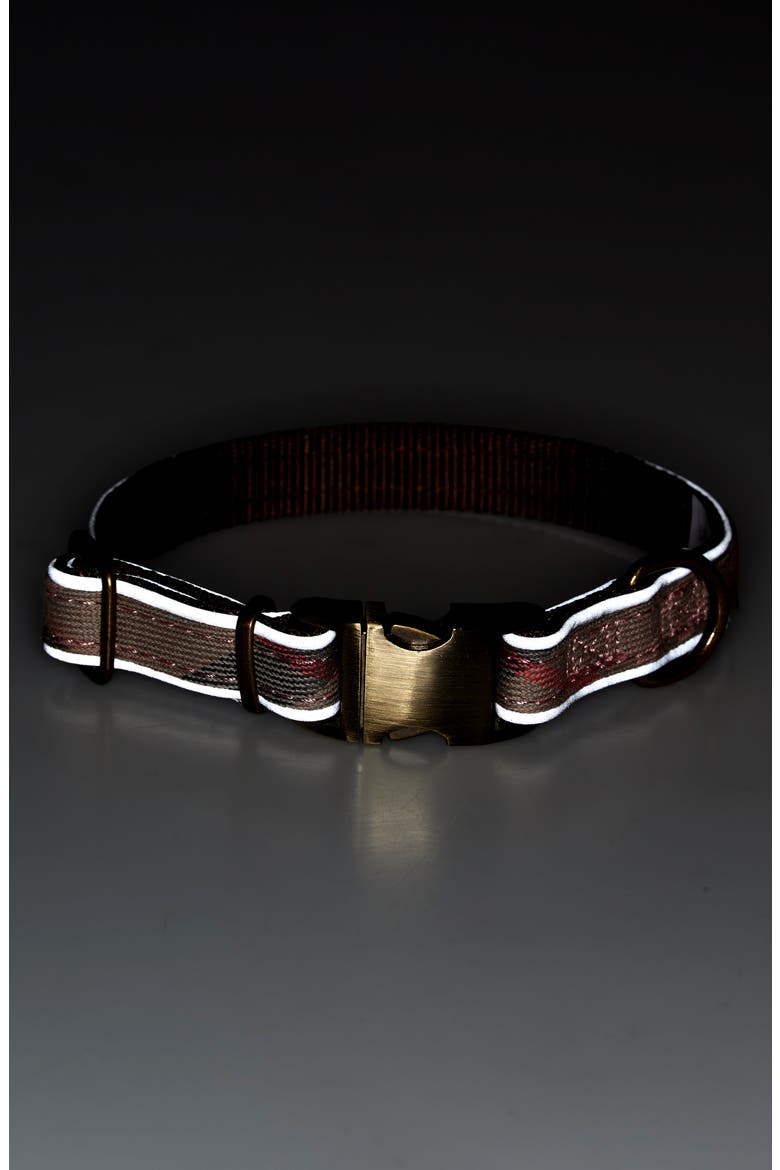 Reflective Tartan Dog Collar, Alternate, color, TAUPE/ PINKDNU