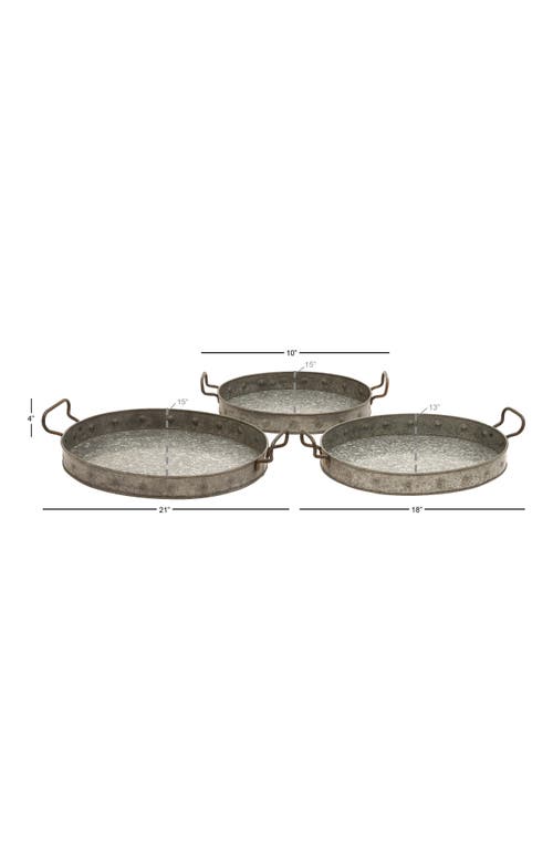 Uma Farmhouse Set Of 3 Metal Trays In Brown