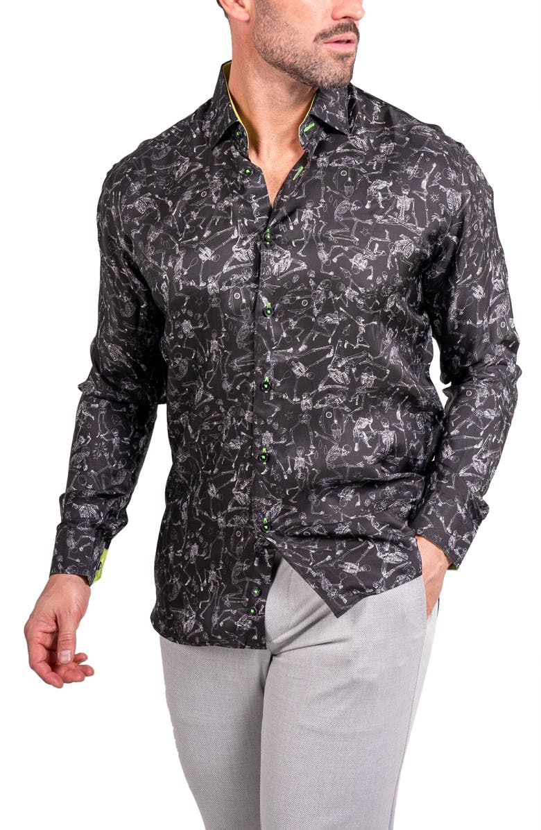 Maceoo Fibonacci Ascension 0208 Skull Print Contemporary Fit Button-Up Shirt, Alternate, color, Black
