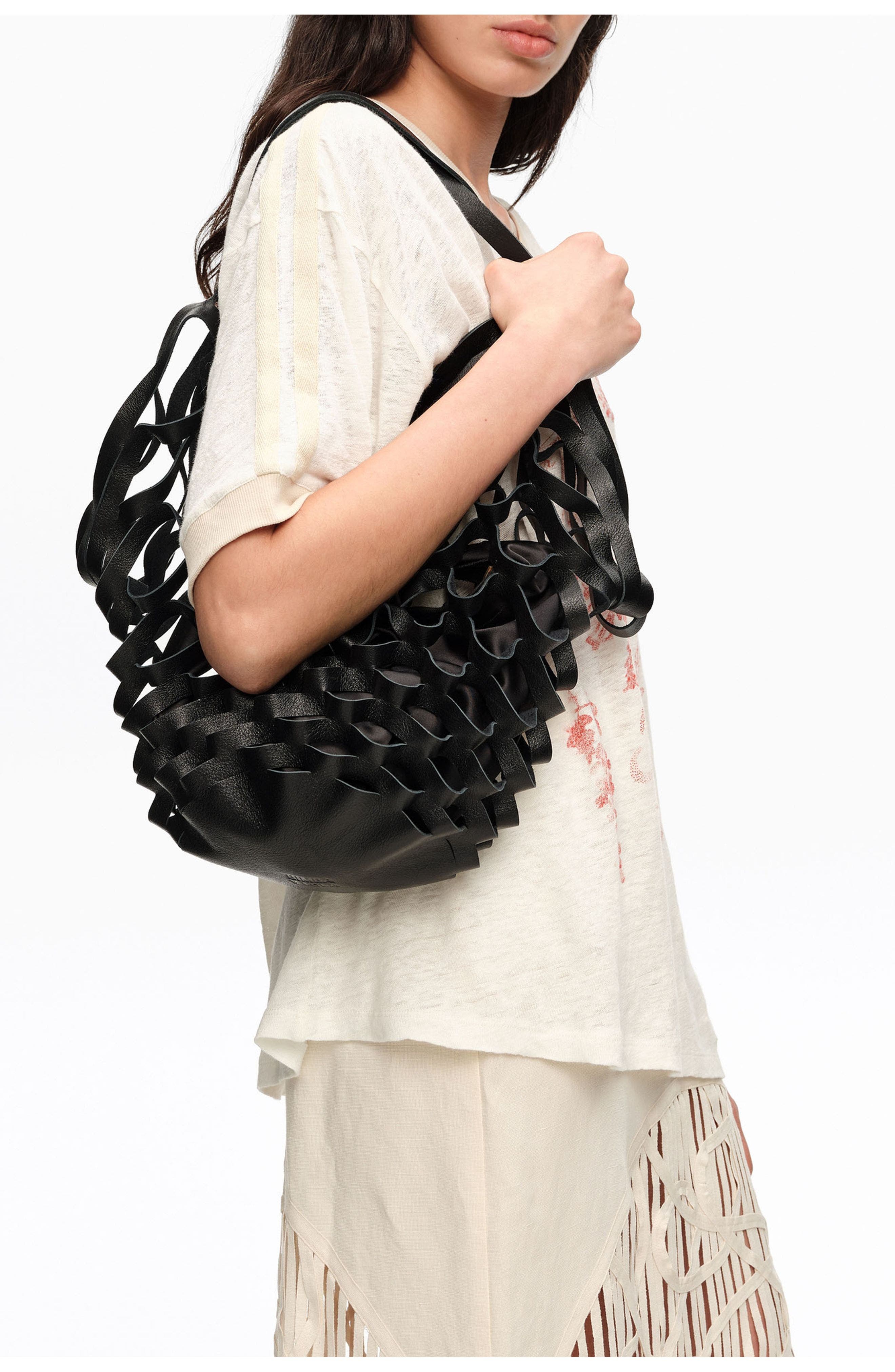 Bimba y Lola Leather Cala Bag, Alternate, color, Black
