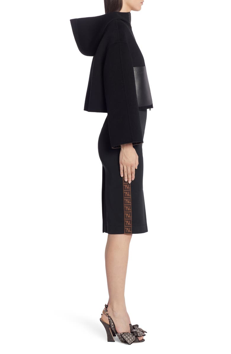 Fendi Leather Pocket Reversible FF Wool & Silk Hooded Jacket, Alternate, color,