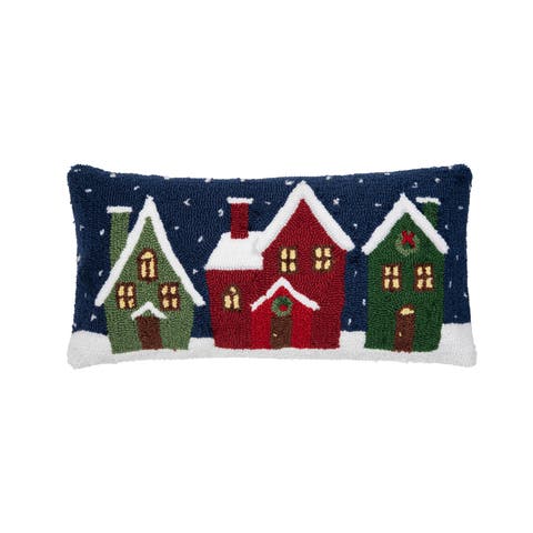 Winter Village Hooked Pillow