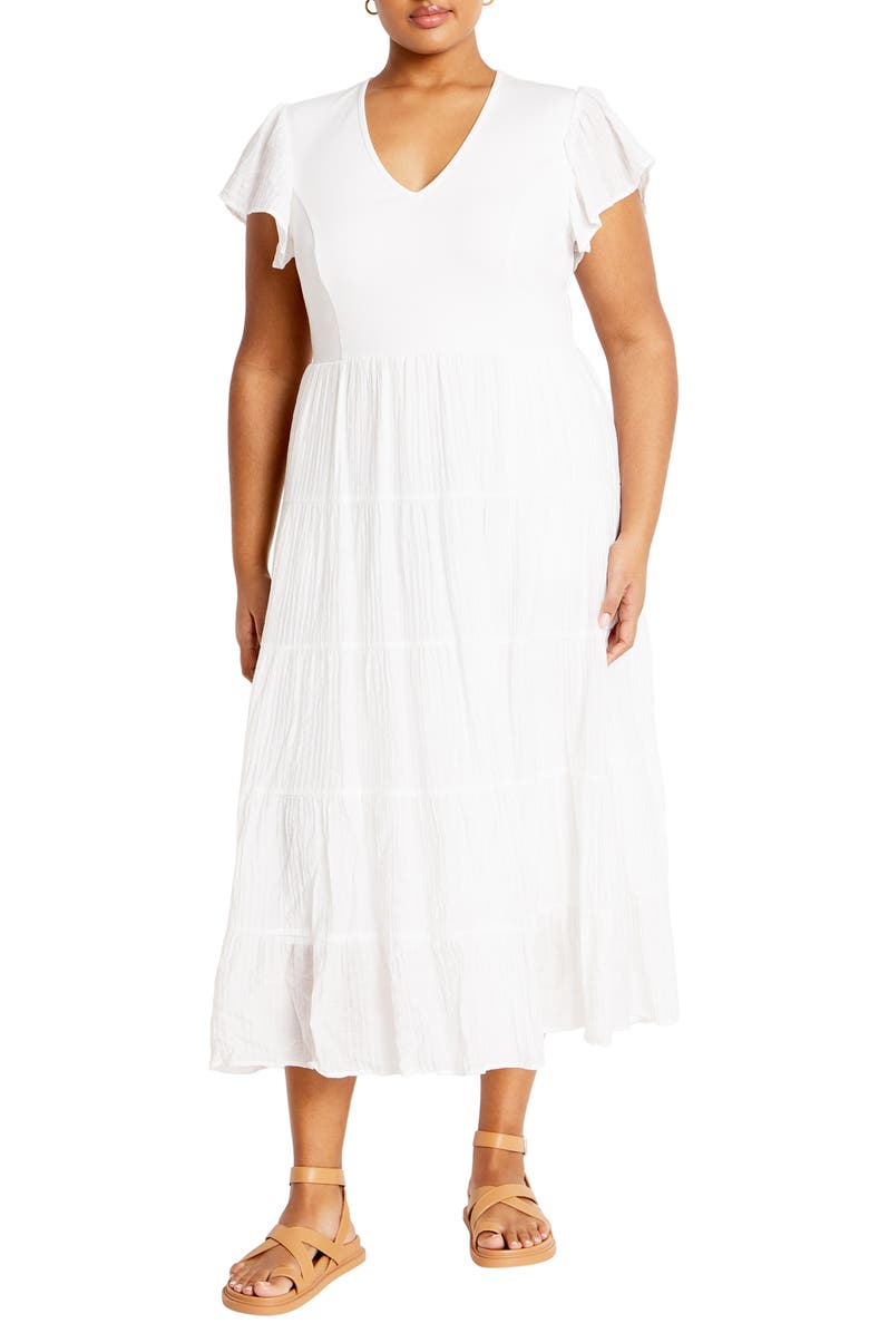 City Chic Marli Mixed Media Midi Dress, Main, color, 