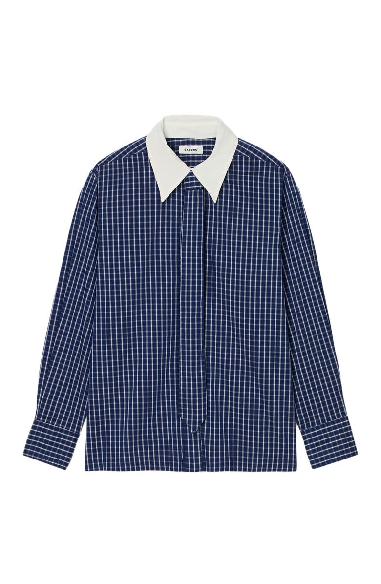 SANDRO Checkered shirt with removable tie, Alternate, color, Blue / Black