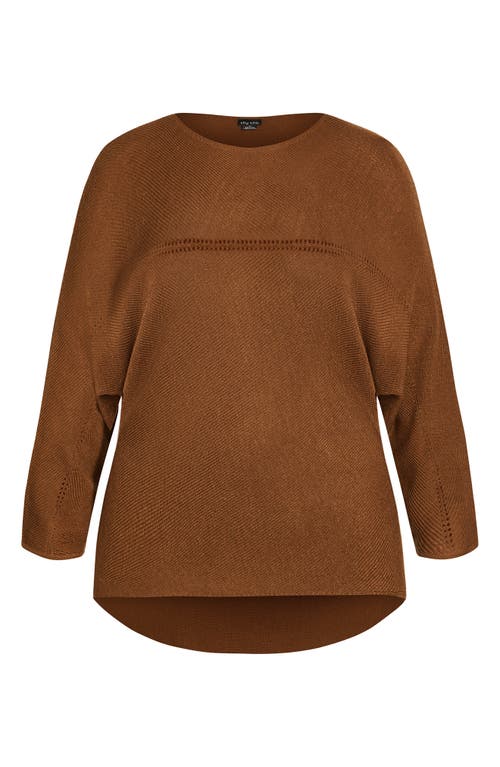 City Chic Romance One-shoulder Sweater In Brown