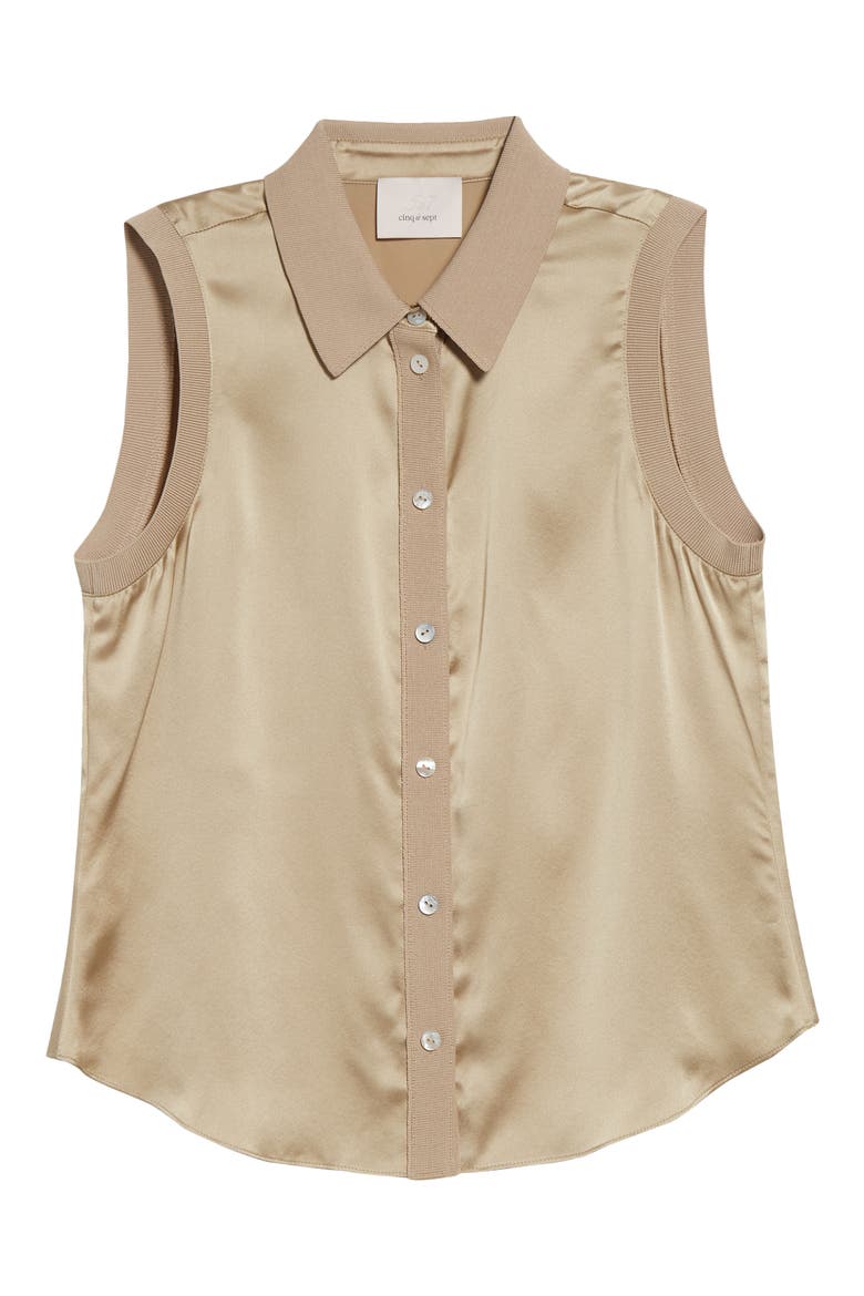 Giselle Silk Sleeveless Shirt, Alternate, color, KHAKI