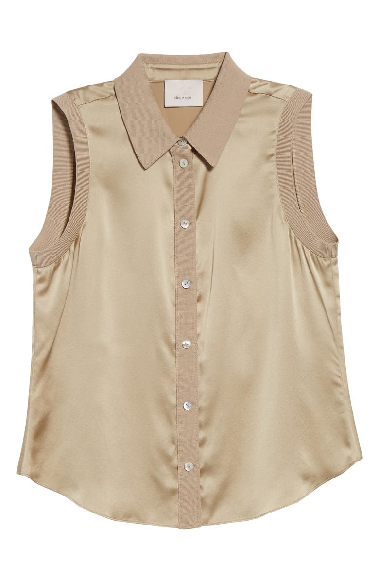 Cinq à Sept Giselle Silk Sleeveless Shirt, Alternate, color, Khaki