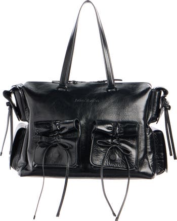 Multipocket Luxe Crinkle Leather Top Handle Bag