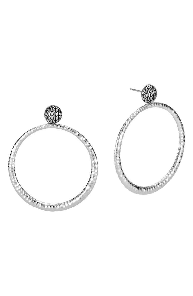 John Hardy Classic Chain Hammered Round Earrings, Main, color, Silver
