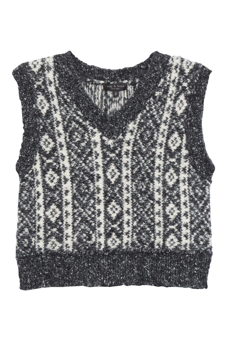 Maisie Alpaca & Cotton Blend Sweater Vest, Alternate, color, BLACK/ WHITE