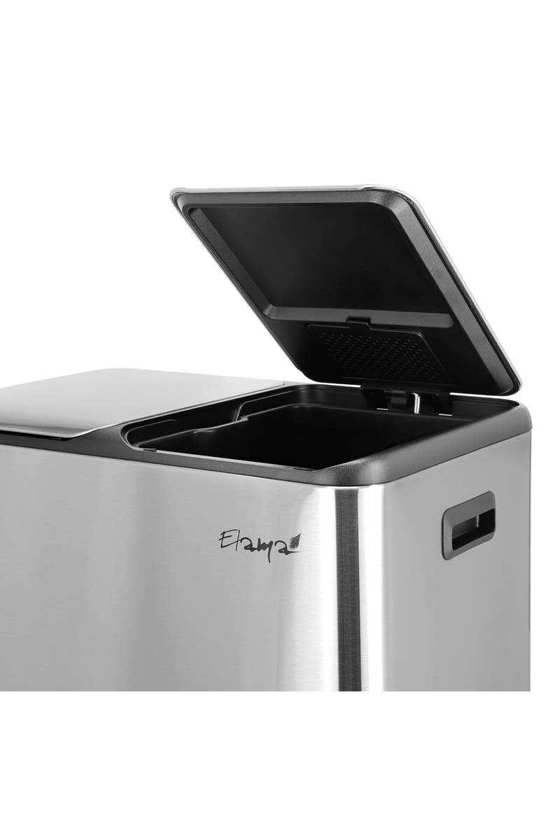 Elama 2 Section 30 Liter/ 8 Gallon Each Section Trash and Recycling Step Bin with Slow Close Mechanism, Alternate, color, Silver