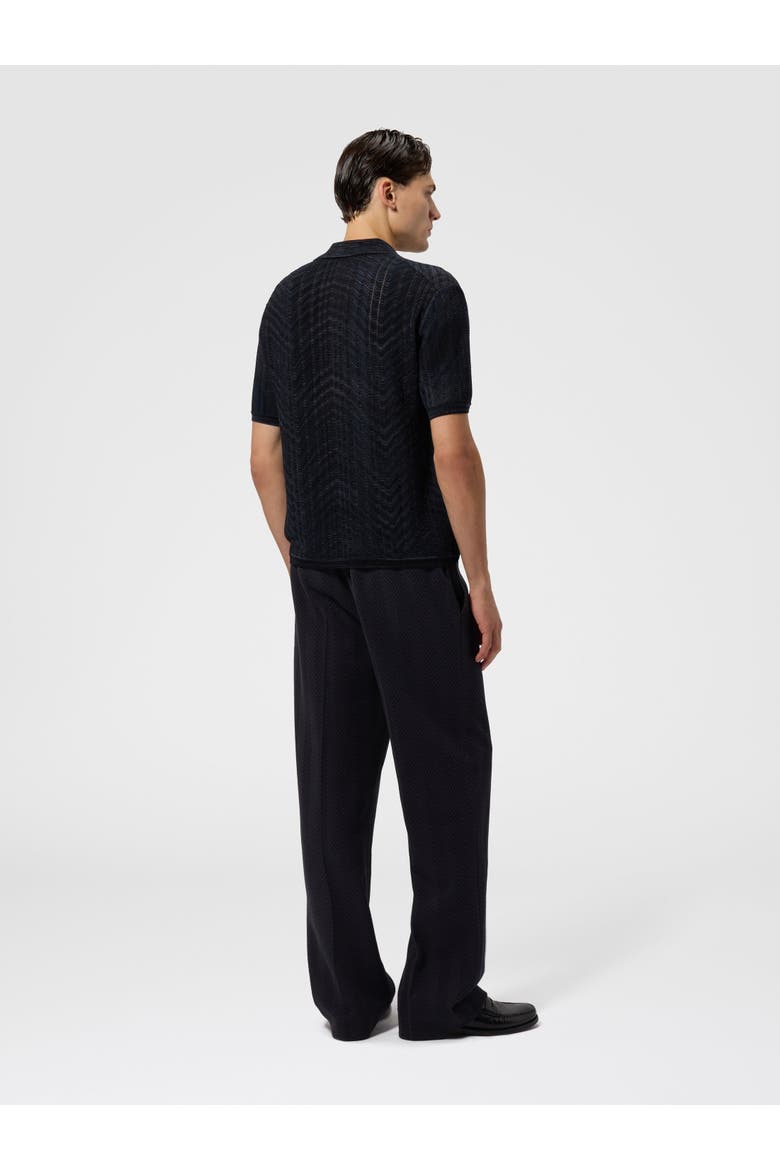 Openwork Knit Cotton And Viscose Polo Shirt, Alternate, color, Black & Grey