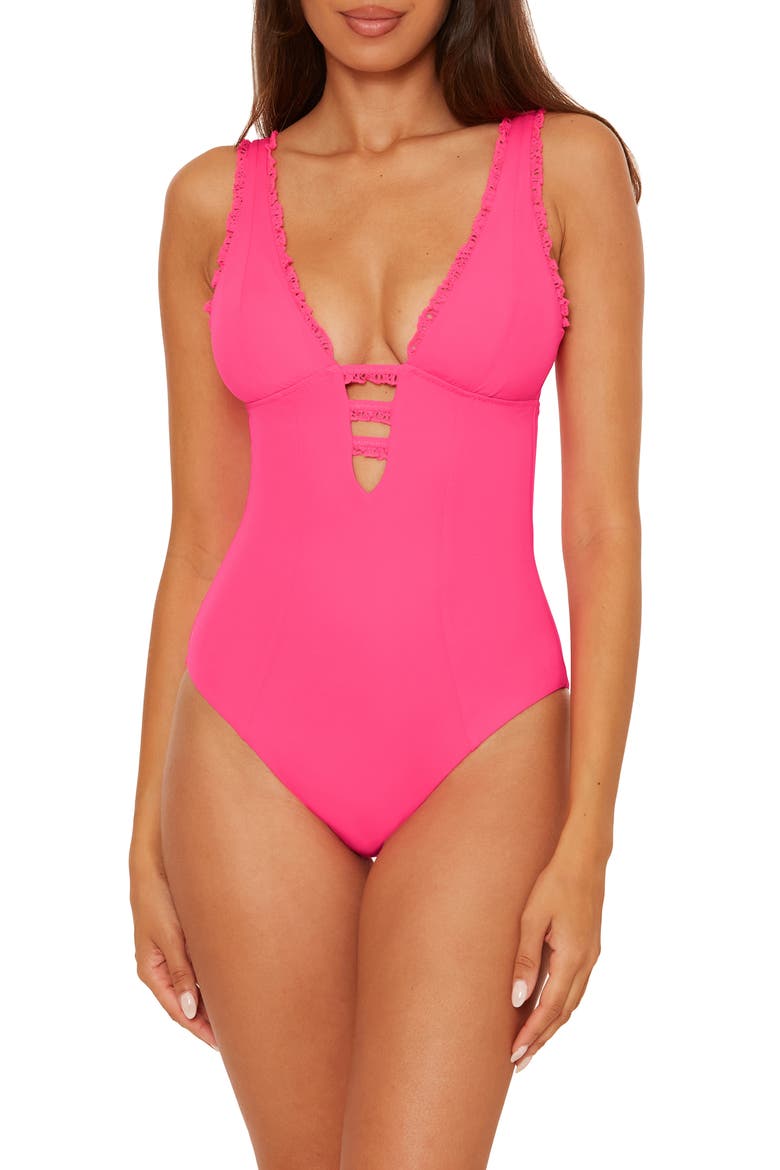 Frills Plunge One-Piece Swimsuit, Main, color, PUNCH