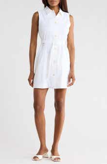 Theory Sleeveless Belted Linen Blend Shirtdress