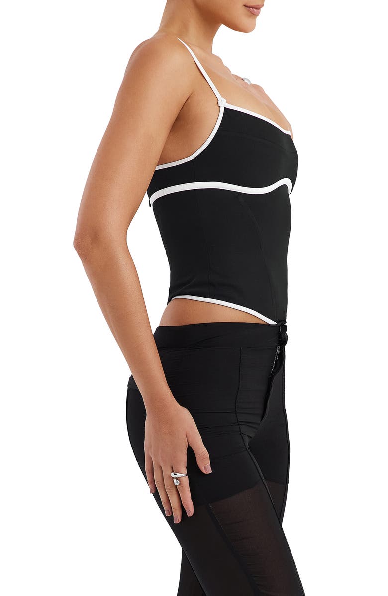 Mistress Rocks Contrast Trim Corset Top, Alternate, color, Black