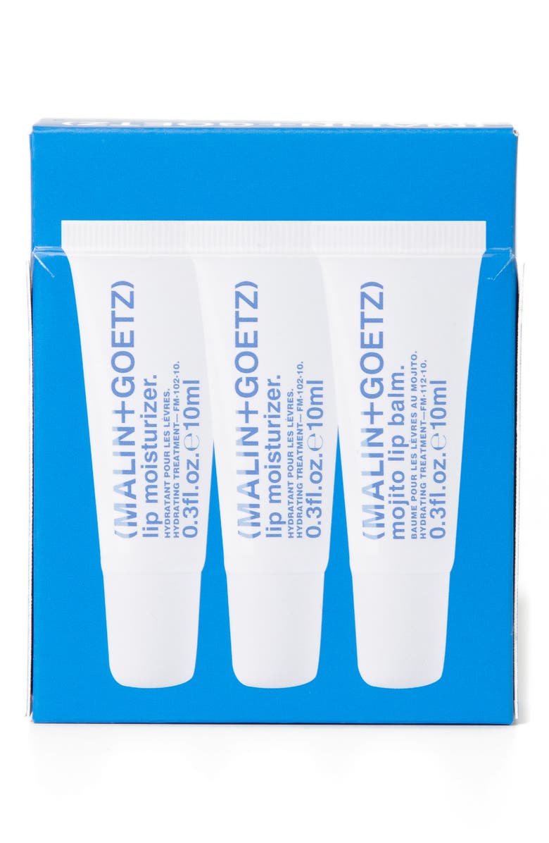 MALIN+GOETZ Lip Service Full Size Lip Moisturizer & Balm Trio $45 Value, Main, color,