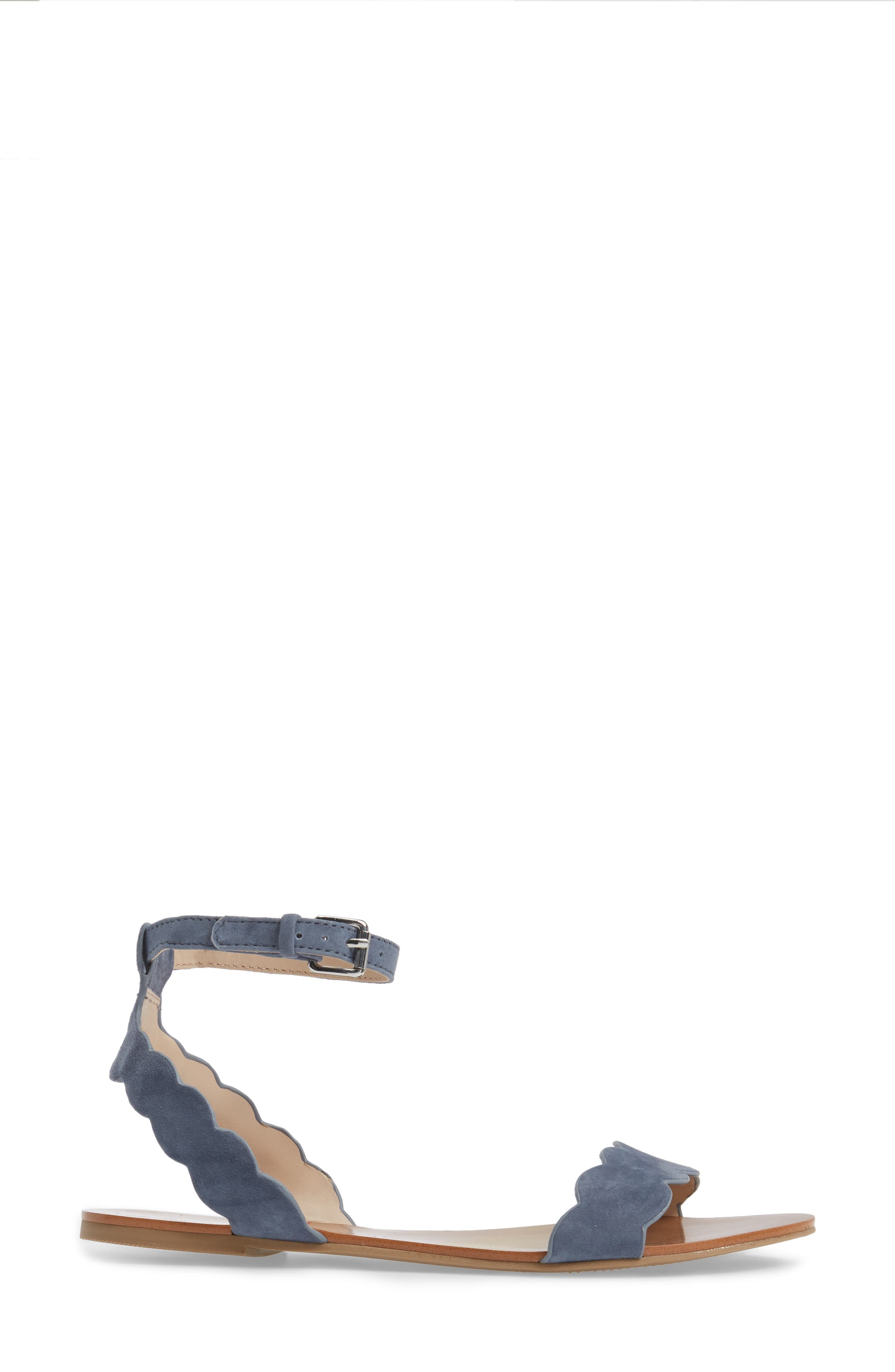 'Odette' Scalloped Ankle Strap Flat Sandal, Alternate, color, VISTA BLUE SUEDE