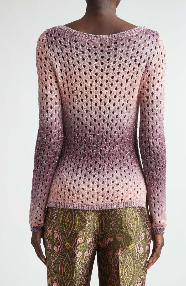 Etro Sequin Embellished Open Stitch Ombré Sweater, Alternate, color, Plum