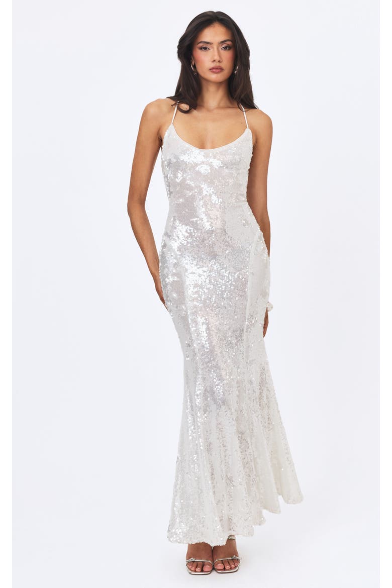 Cameron White Sequin Scoop Neck Mermaid Maxi Dress, Alternate, color, White