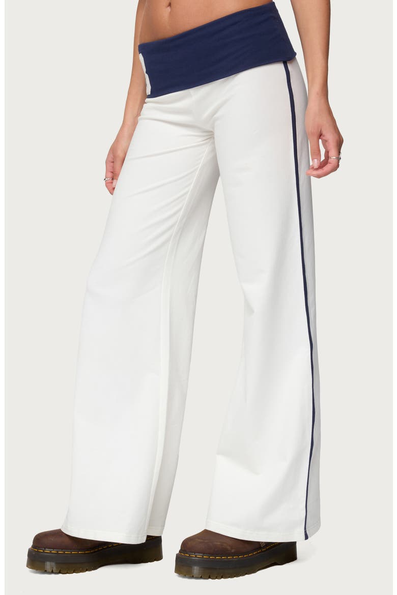 Contrast 8 Foldover Wide Leg Pants, Alternate, color, WHITE-AND-NAVY