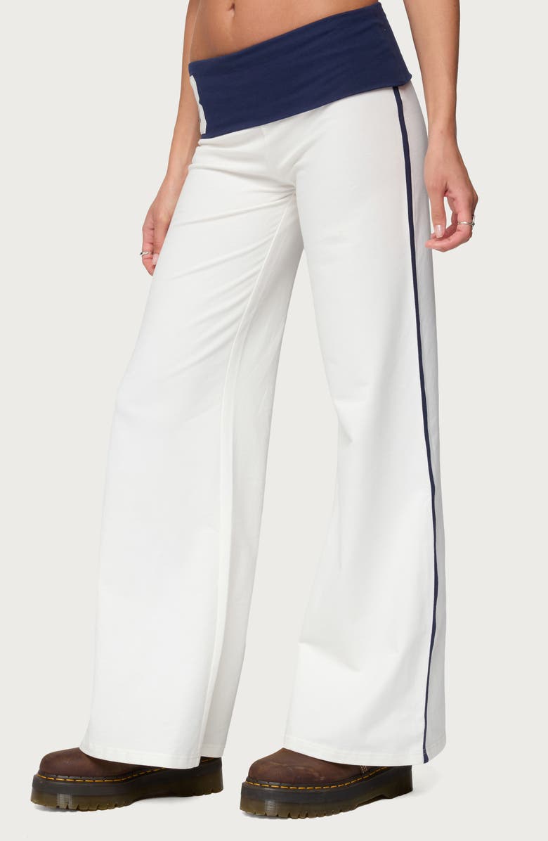 EDIKTED Contrast 8 Foldover Wide Leg Pants, Alternate, color, White-And-Navy
