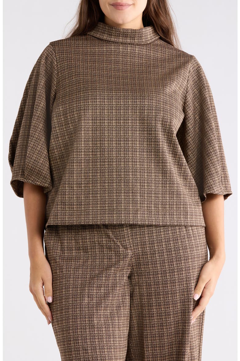 Plaid Mock Neck Crop Top, Main, color, BROWN MULTI