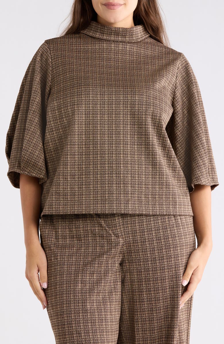 Democracy Plaid Mock Neck Crop Top, Main, color, Brown Multi