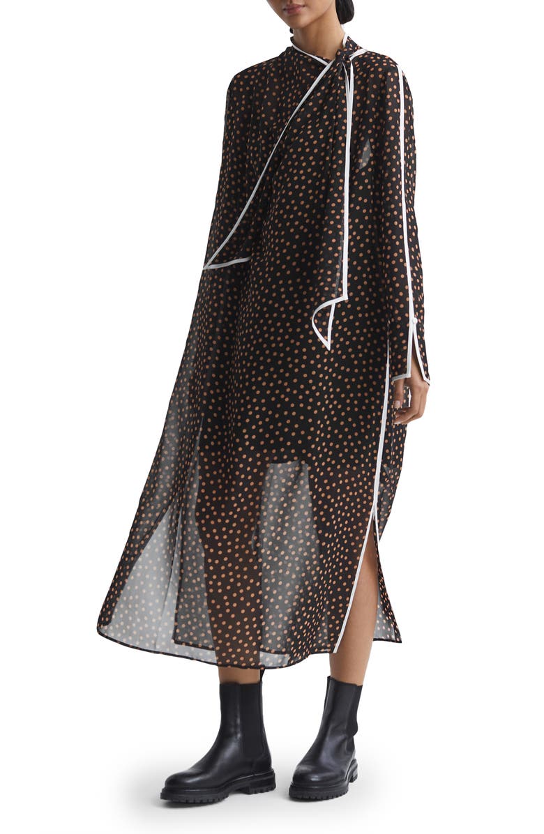 Reiss Aria Long Sleeve Spot Midi Dress, Main, color,