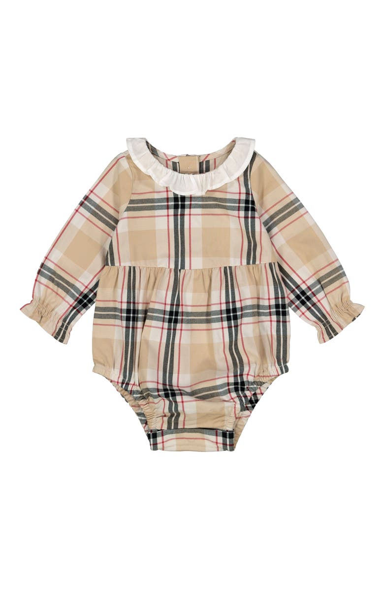 Hope & Henry Baby Ruffle Collar Bubble Romper, Alternate, color, Classic Tan Plaid