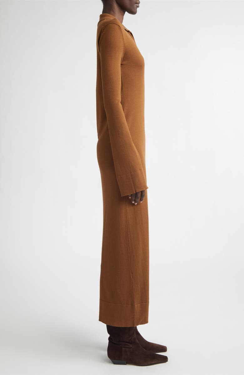 Altuzarra Arp Long Sleeve Cotton & Silk Polo Sweater Dress, Alternate, color, 000258 Toffee