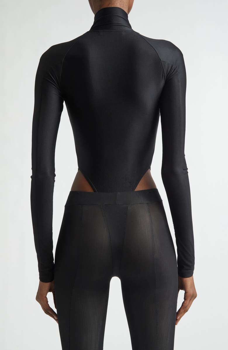 LaQuan Smith High Cut Zip-Up Bodysuit, Alternate, color, Black