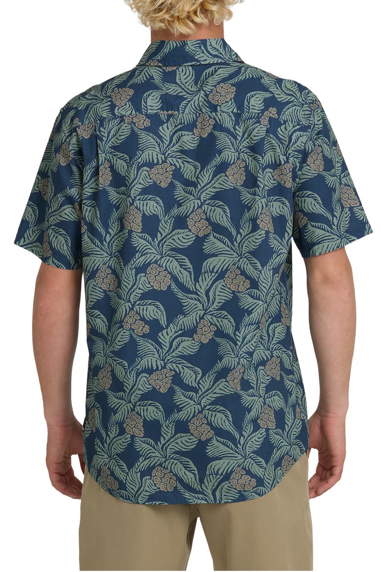 Hala Pineapple Print Classic Short Sleeve Cotton Button-Up Shirt, Alternate, color, DARK DENIM