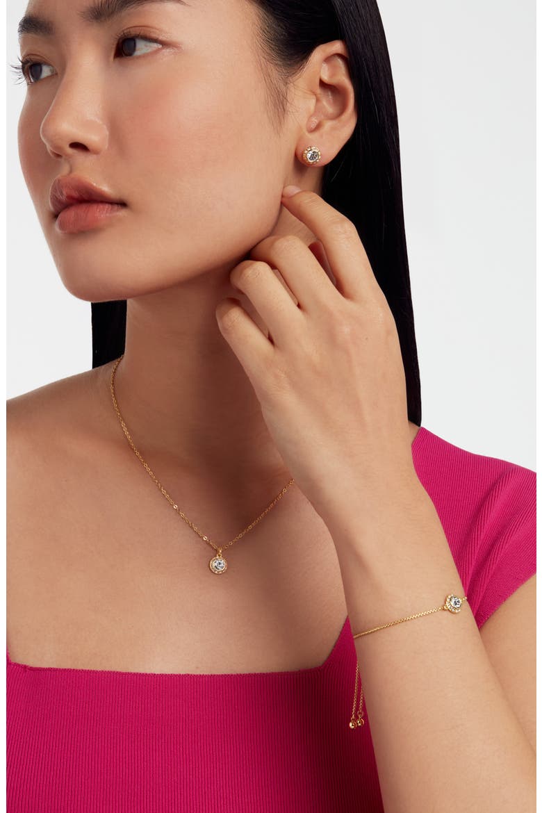 Soletia Solitaire Crystal Halo Stud Earrings, Alternate, color, GOLD TONE CLEAR CRYSTAL