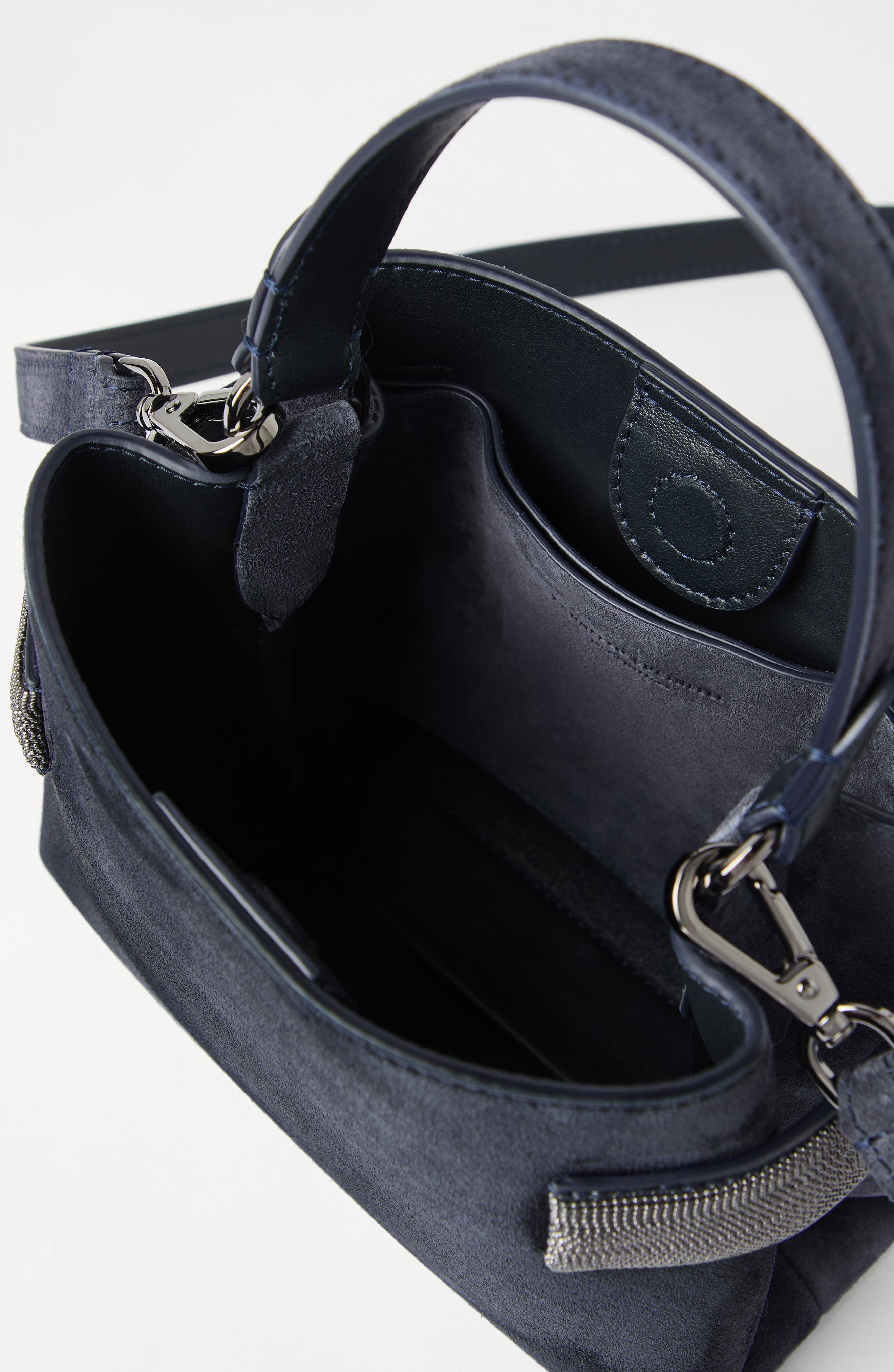 Brunello Cucinelli Small Top-Handle Essence bag, Alternate, color, Navy Blue