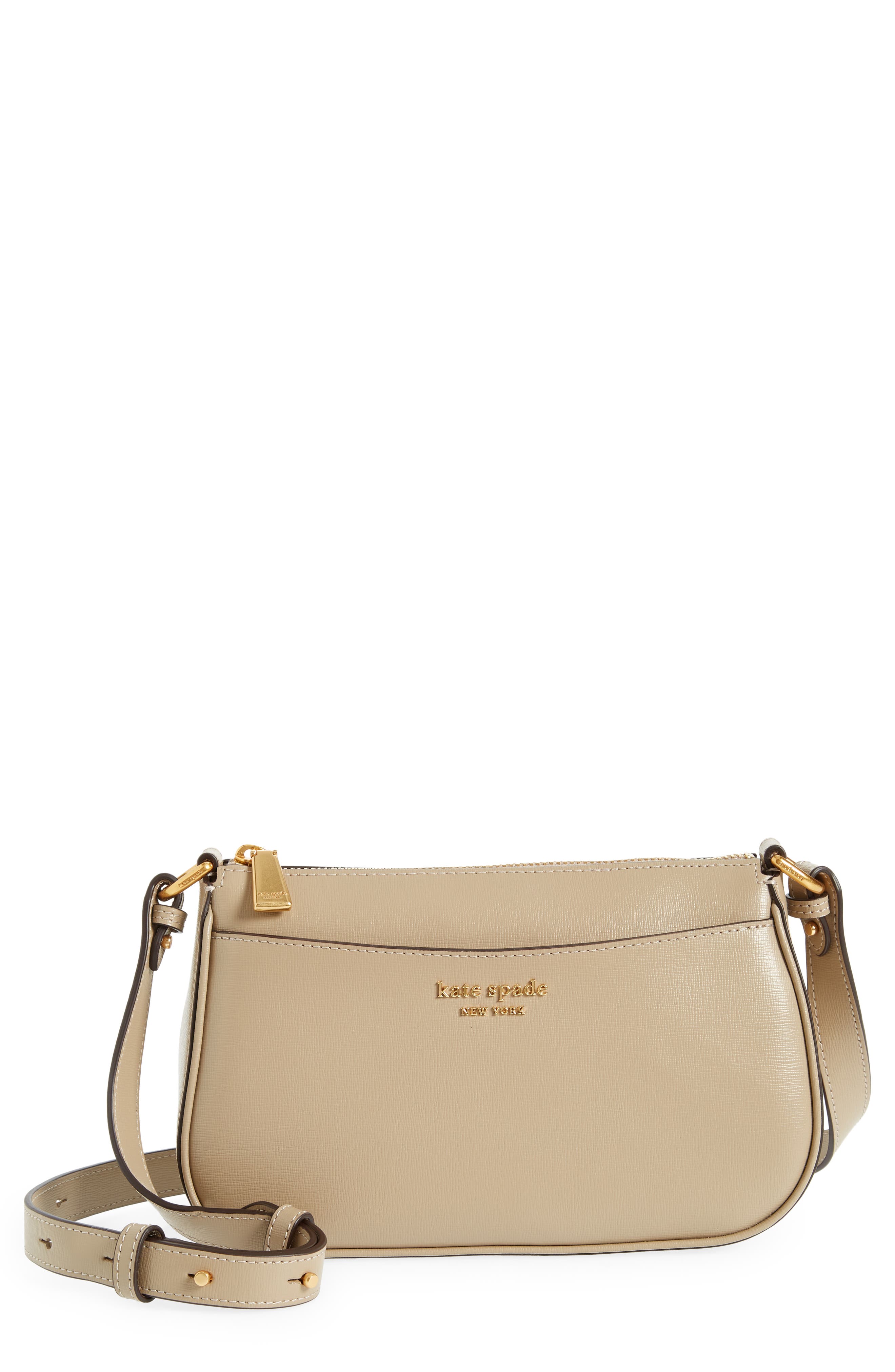 small bleecker saffiano leather crossbody bag, Main, color, TIMELESS TAUPE