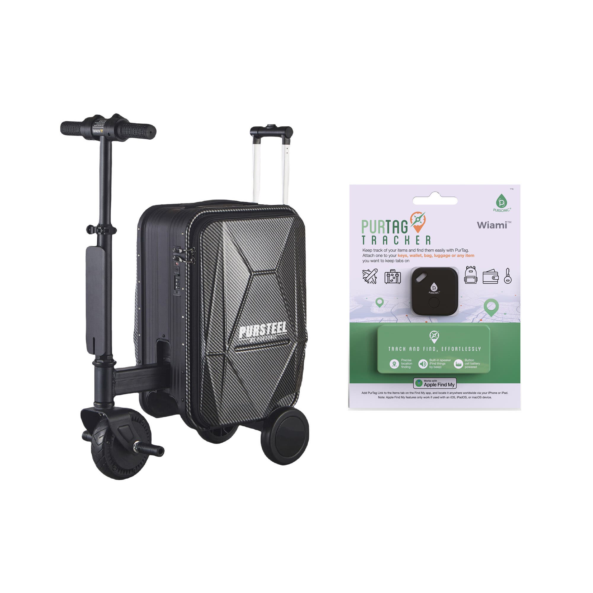 PURSONIC Smart Travel Bundle - Electric Scooter Luggage with Air Tag, Main, color, Black