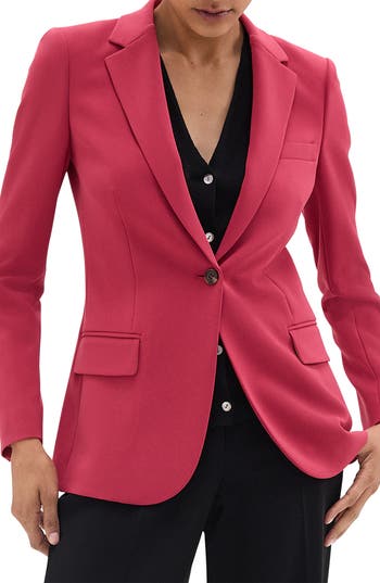 Theory Admiral Crepe One-button Staple Blazer In Deep Rose - Ugf