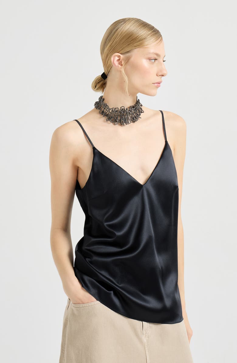 Brunello Cucinelli Stretch silk satin camisole, Alternate, color, Black